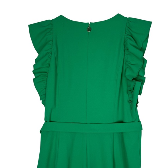 Tommy Hilfiger Green Jumpsuit Women's Ruffle Sleeve V Neck Belted Size 12 - Picture 8 of 16